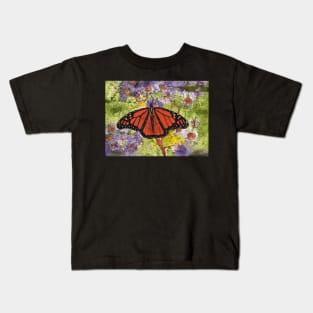 Monarch Butterfly On Purple Flowers Watercolor Batik Kids T-Shirt